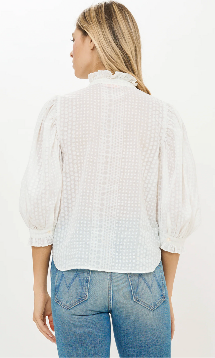 Ruffle Front Button Blouse |Domino White
