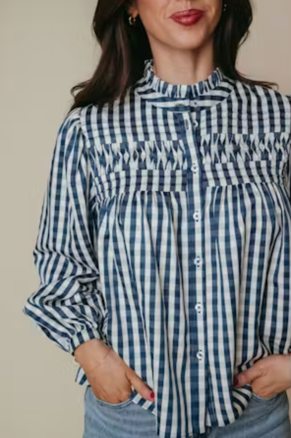 Lindy Top | Navy and Cream Check