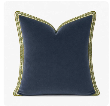 Navy Velvet Pillow with Green Embroidery 22"x22"