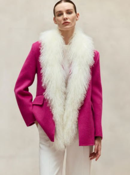 Oversized Cashmere Blazer + Shearling Scarf | Rose Fuchsia