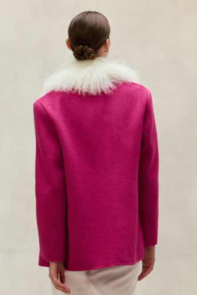 Oversized Cashmere Blazer + Shearling Scarf | Rose Fuchsia