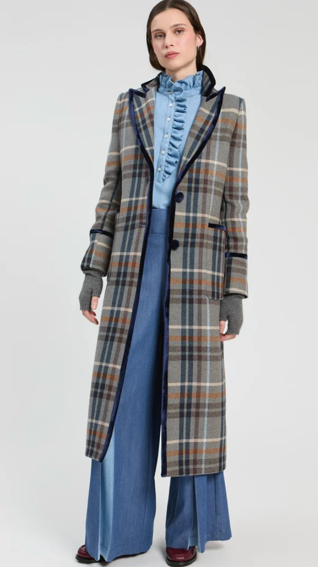 Long Plaid Wool Coat