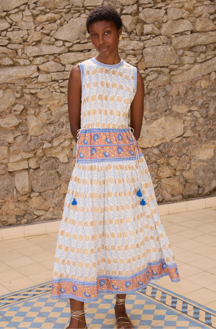 Sleeveless Piped Maxi | Geneva Blue