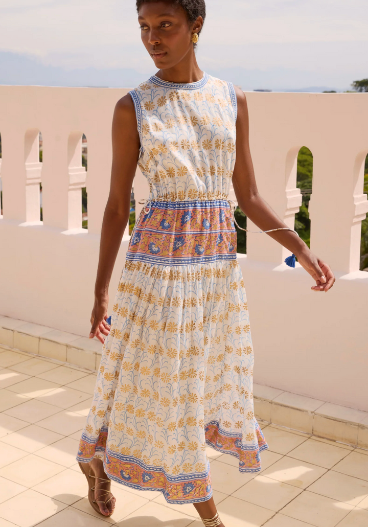 Sleeveless Piped Maxi | Geneva Blue