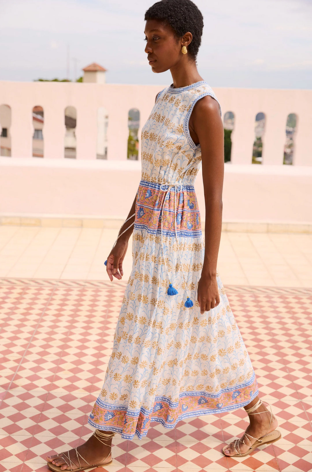 Sleeveless Piped Maxi | Geneva Blue