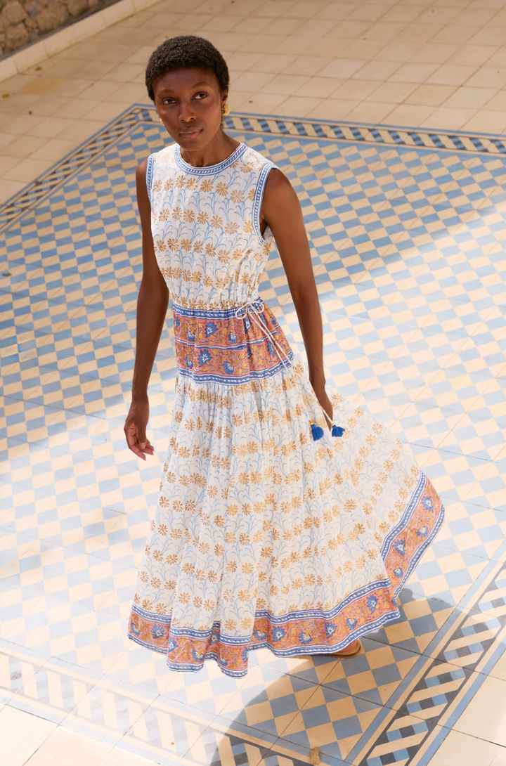 Sleeveless Piped Maxi | Geneva Blue