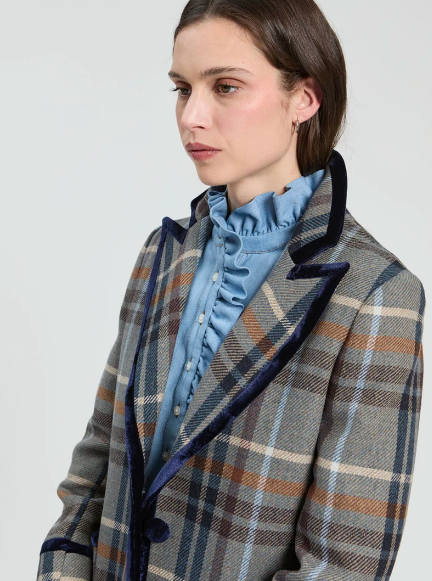 Long Plaid Wool Coat