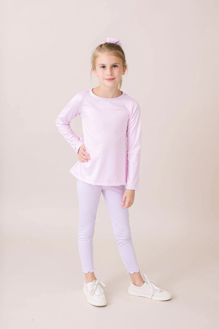 Sadie Scallop Leggings | Petal Purple Minigingham