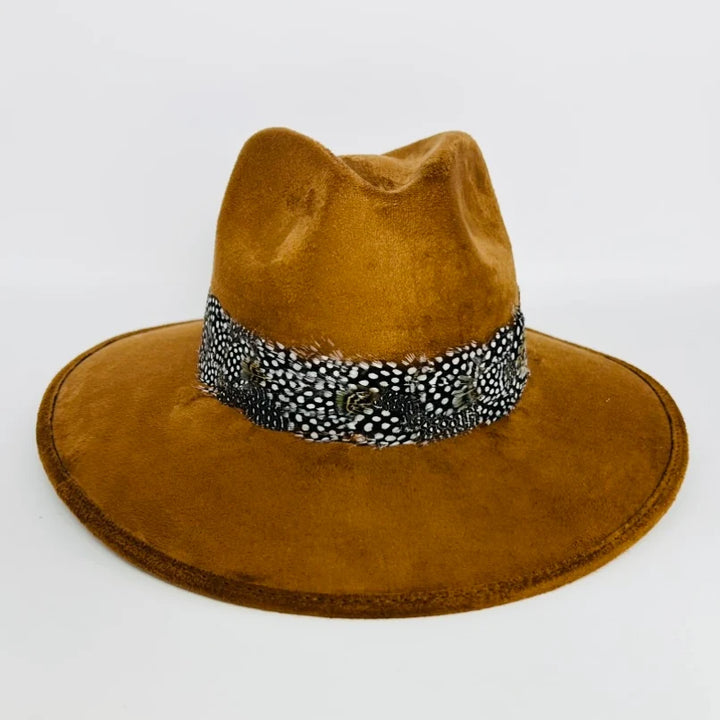 Light Brown Suede Dot Feather Hat