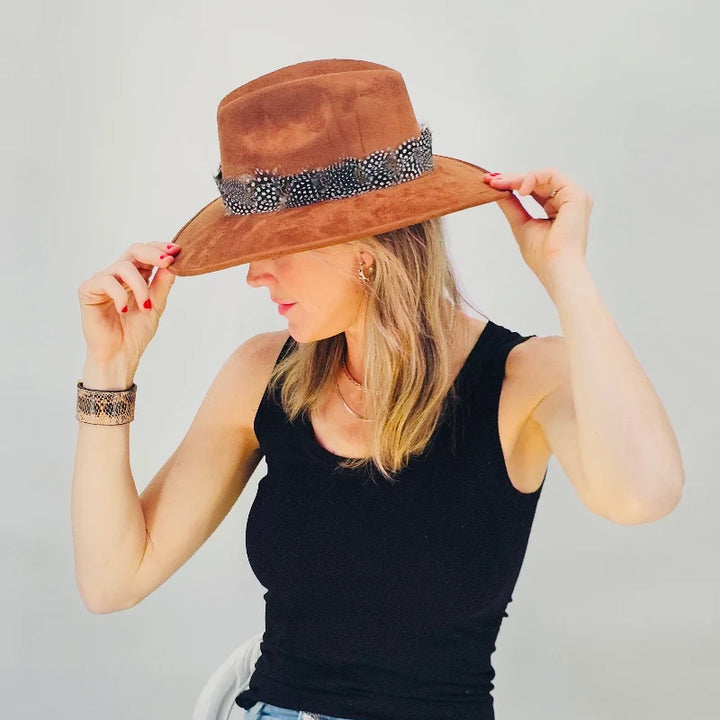 Light Brown Suede Dot Feather Hat