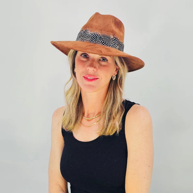 Light Brown Suede Dot Feather Hat