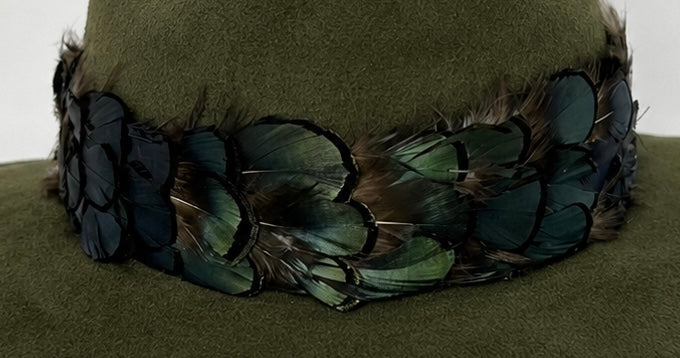 Olive Suede Green Feather Hat