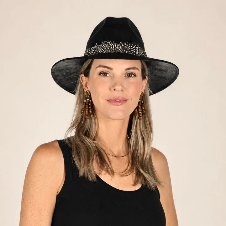 Black Suede Dot Feather Hat