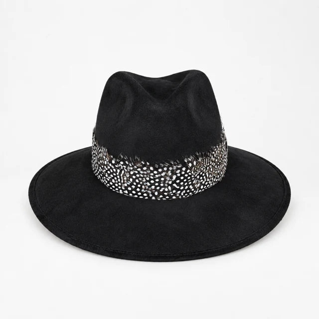 Black Suede Dot Feather Hat