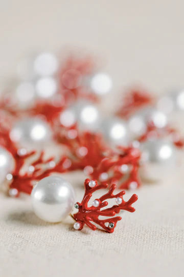 Pearl and Red Coral Mini Statement Earring
