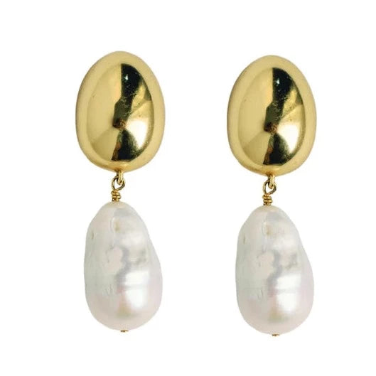 Vintage Chunky Gold and Pearl Statement Drop Earrings