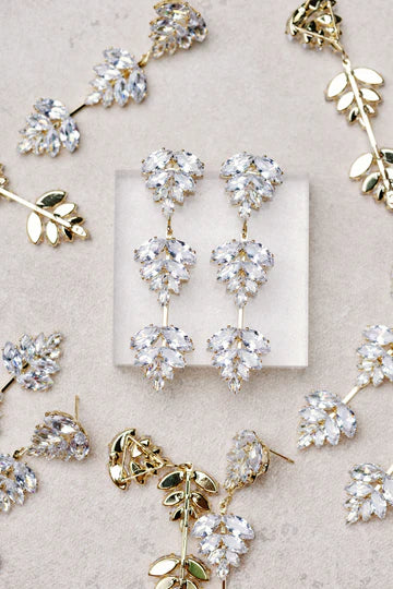 Gold Palm Diamond Drop Earrings