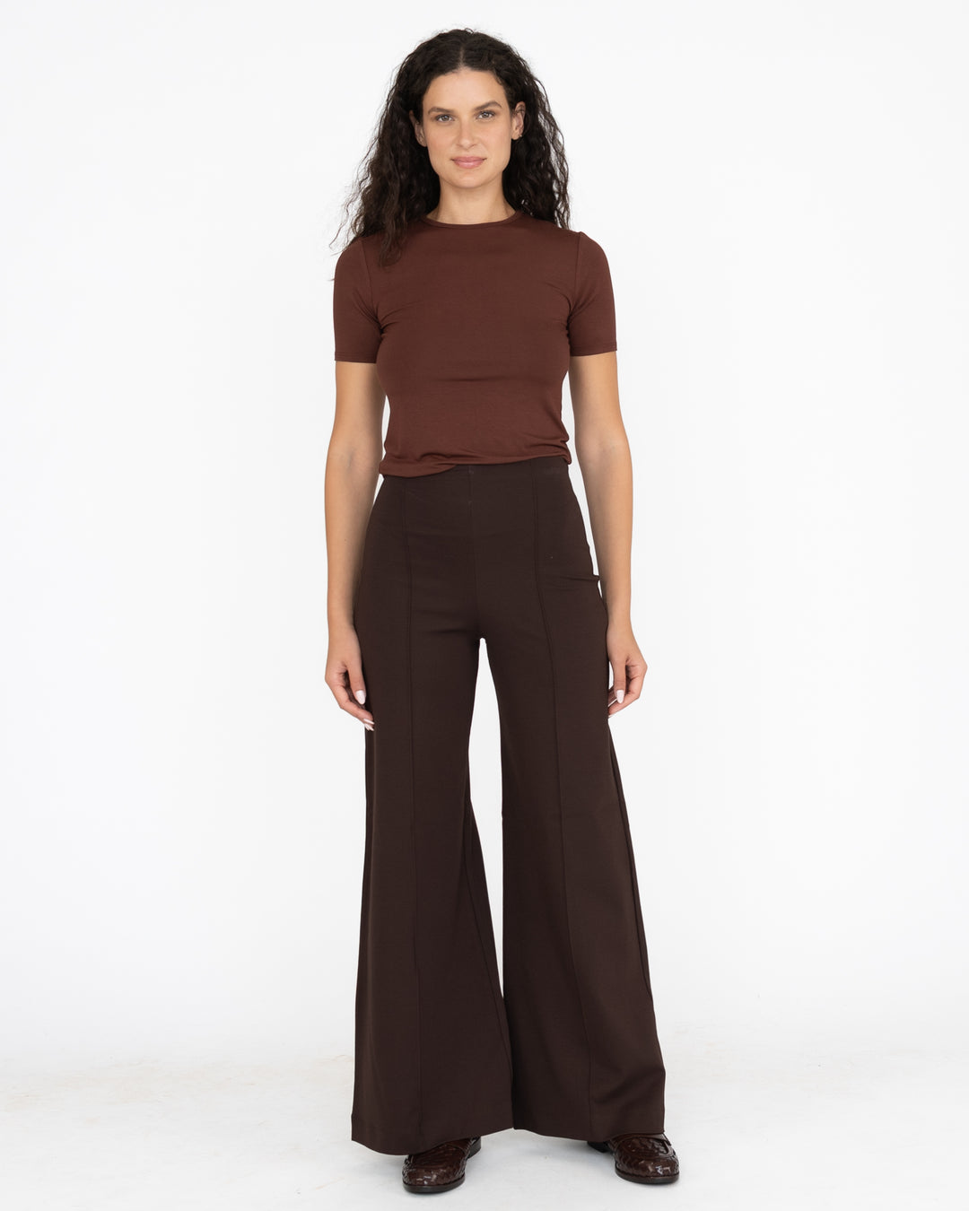 Ponte Knit Standard Wide Leg Pant | Chocolate