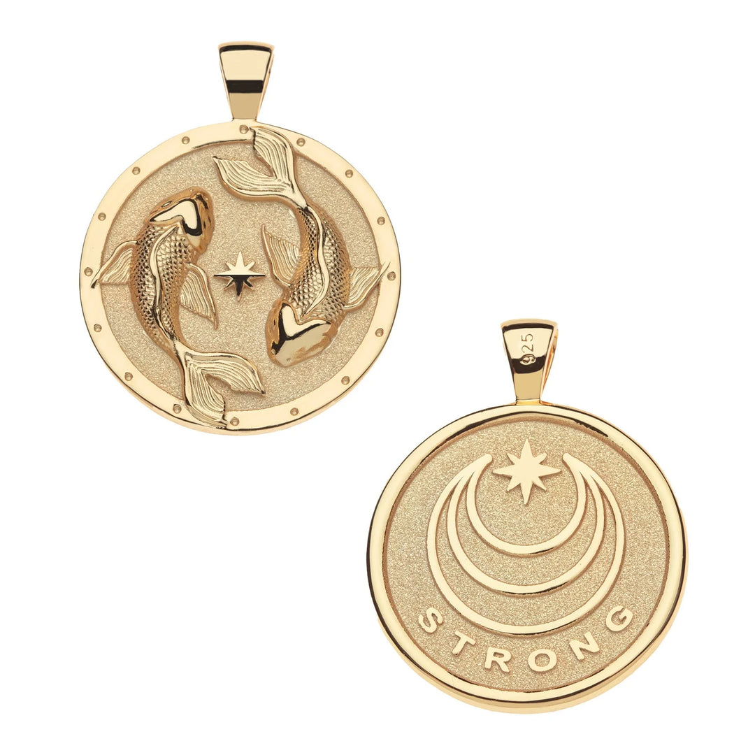 STRONG Circling Koi Fish Original Pendant Coin on 18" Drawn Link Chain