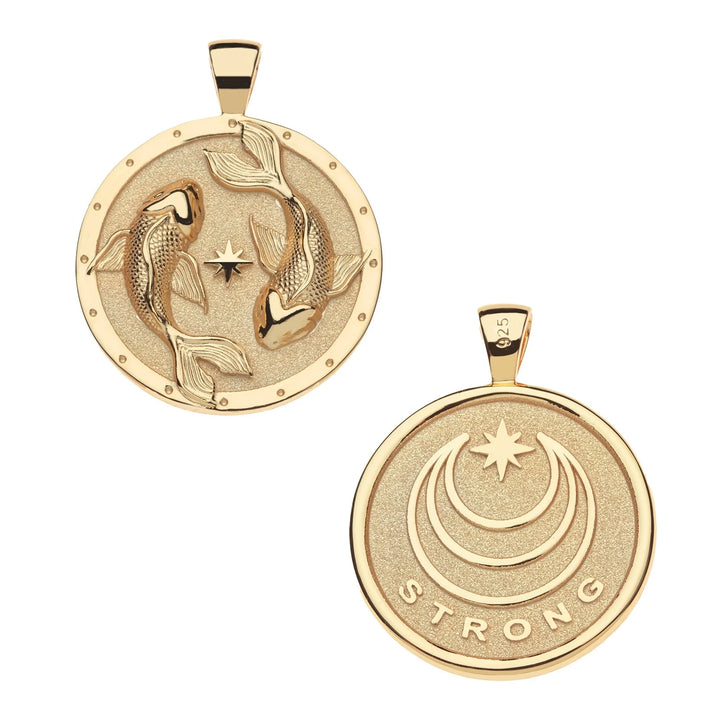 STRONG Circling Koi Fish Original Pendant Coin on 18" Drawn Link Chain