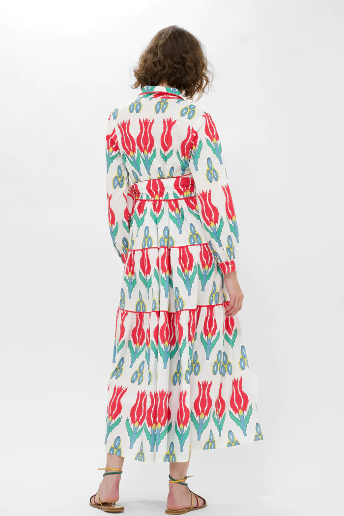 Oliphant Tie Waist Shirt Dress Maxi | Sumba Red