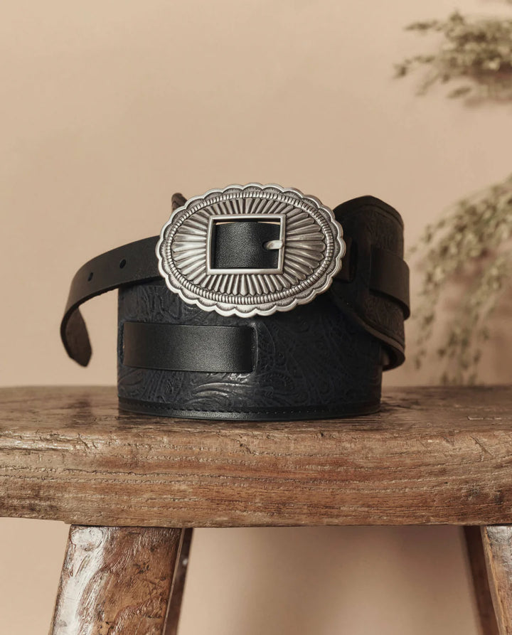 The Tooled Waist Belt | Black Leather