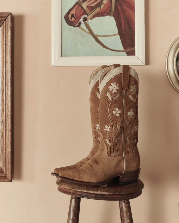 The Cowboy Boot | Suede Tan Floral