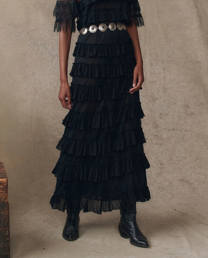 The Winter Mesh Flounce Skirt | Black
