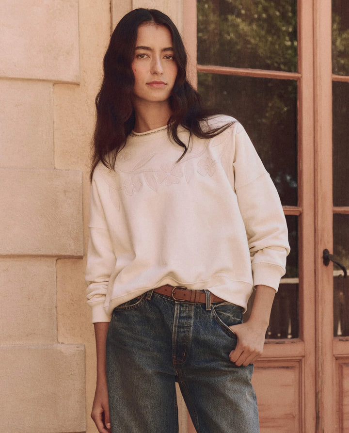 The Floral Applique Teammate Sweatshirt | Washed White