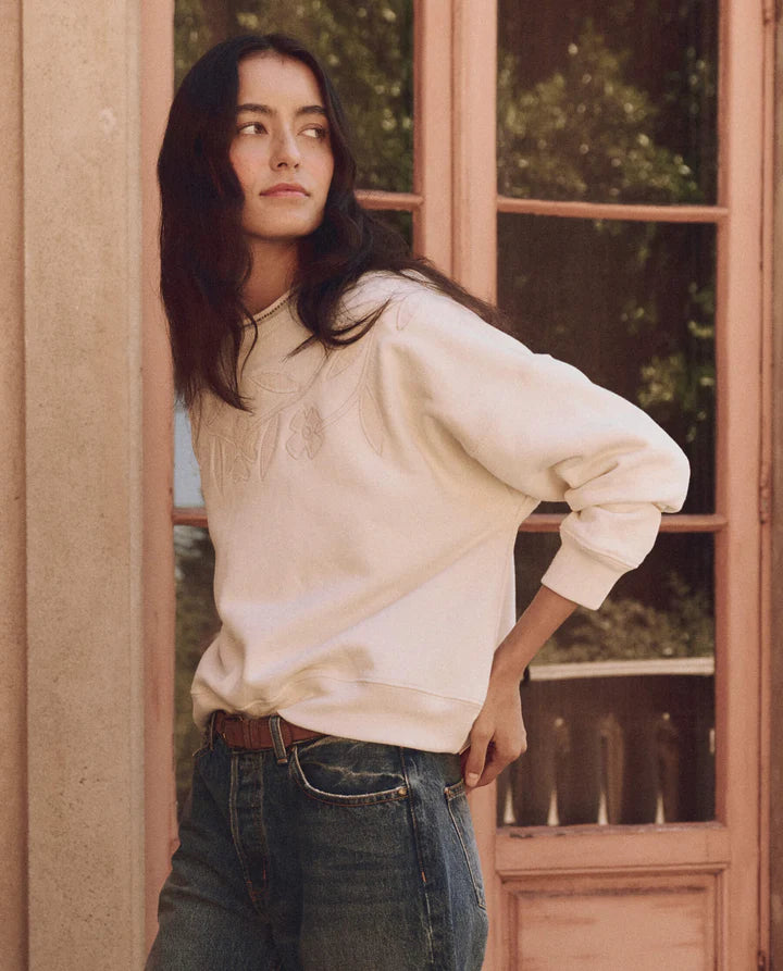 The Floral Applique Teammate Sweatshirt | Washed White