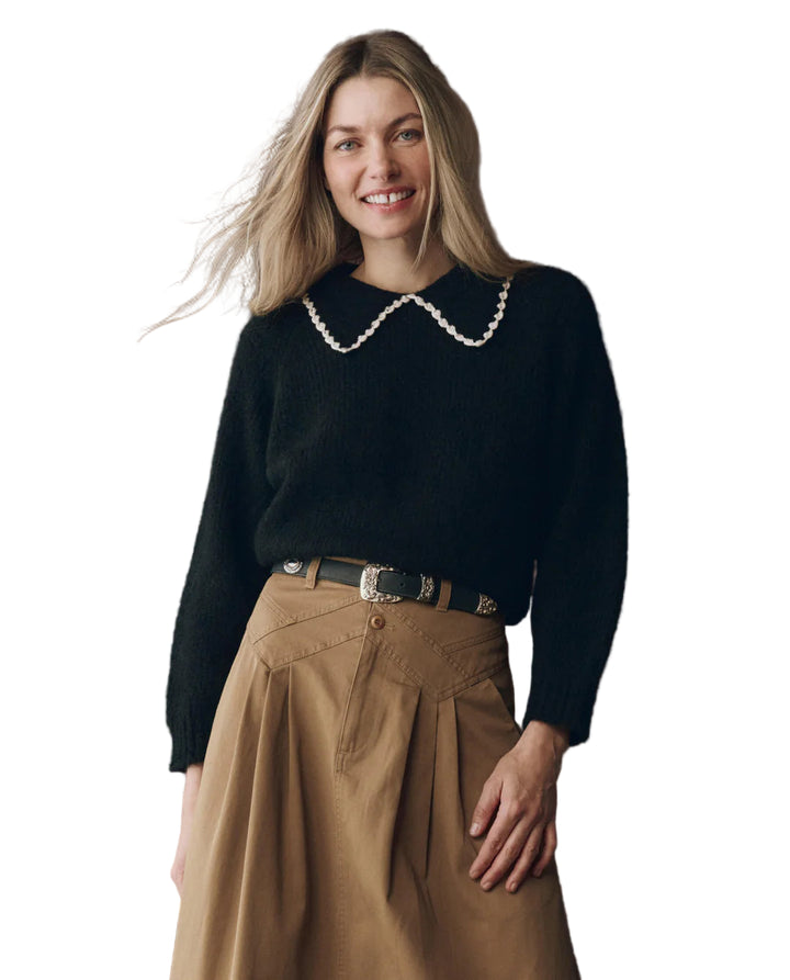 The Crochet Collar Pullover | Black & Soft White