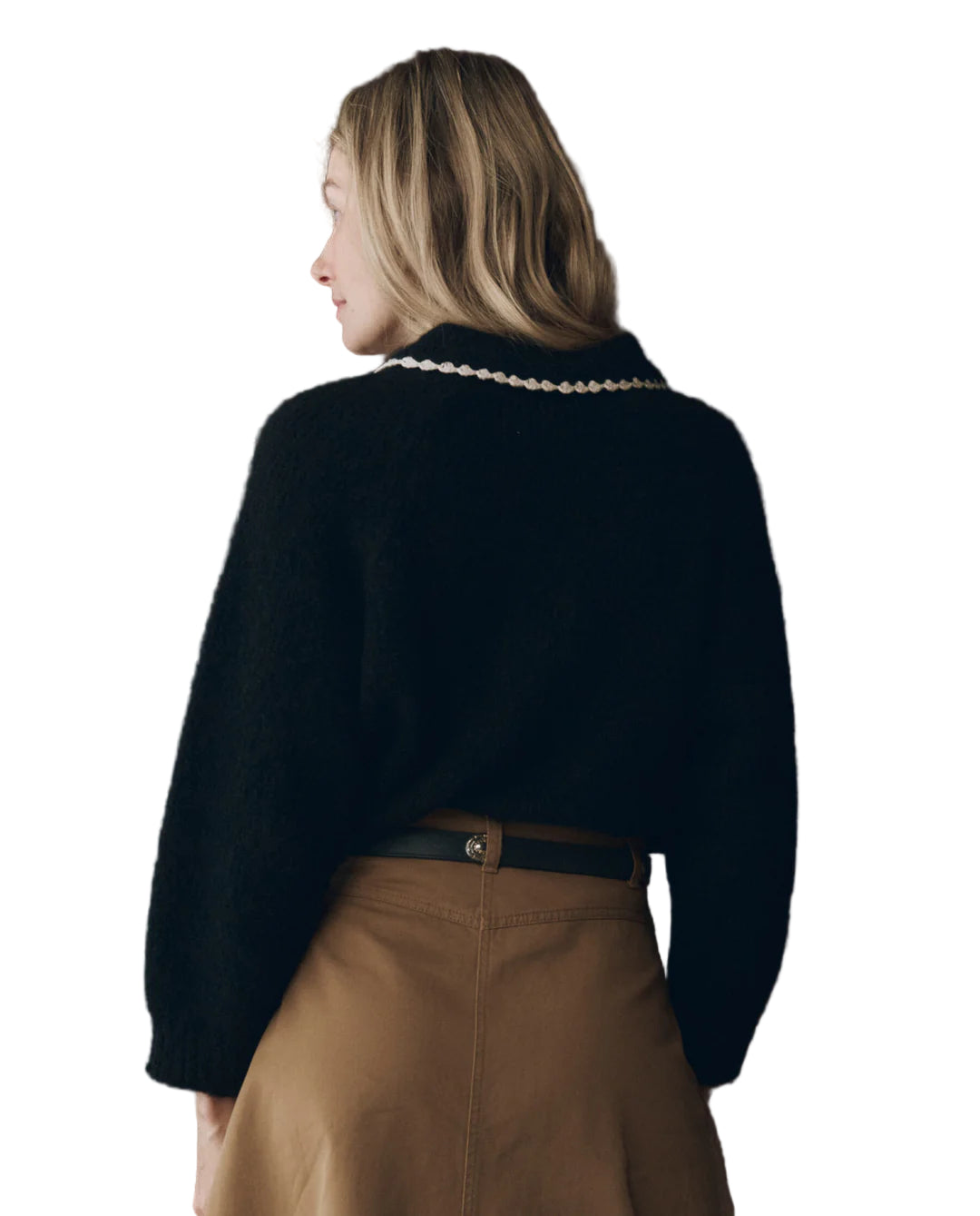 The Crochet Collar Pullover | Black & Soft White