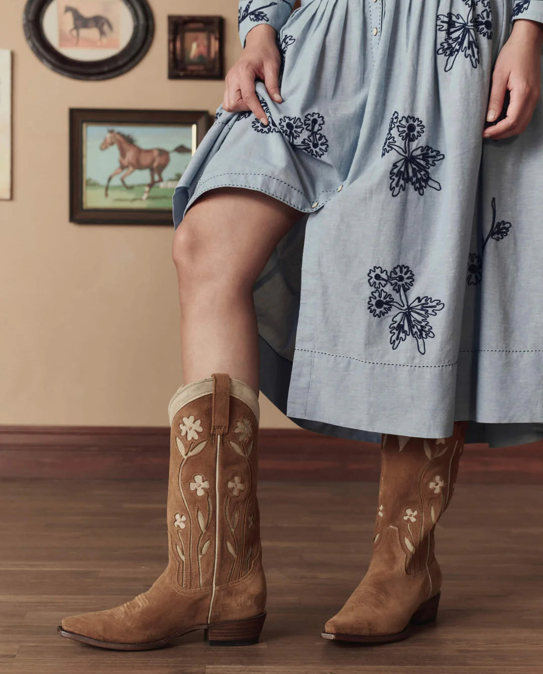The Cowboy Boot | Suede Tan Floral