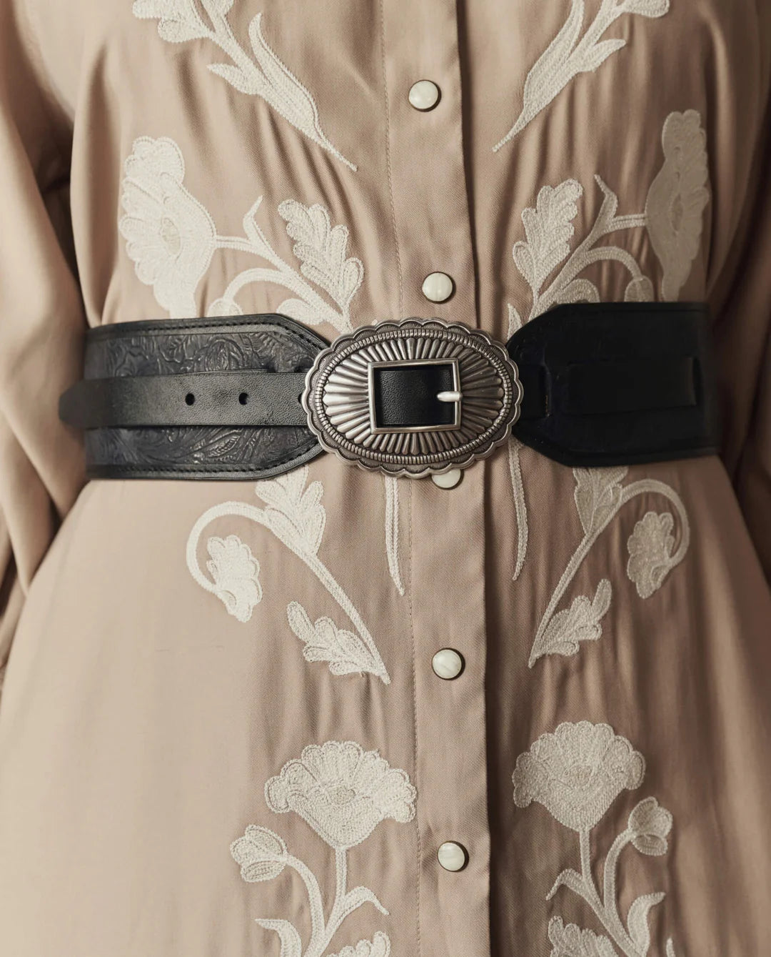The Tooled Waist Belt | Black Leather