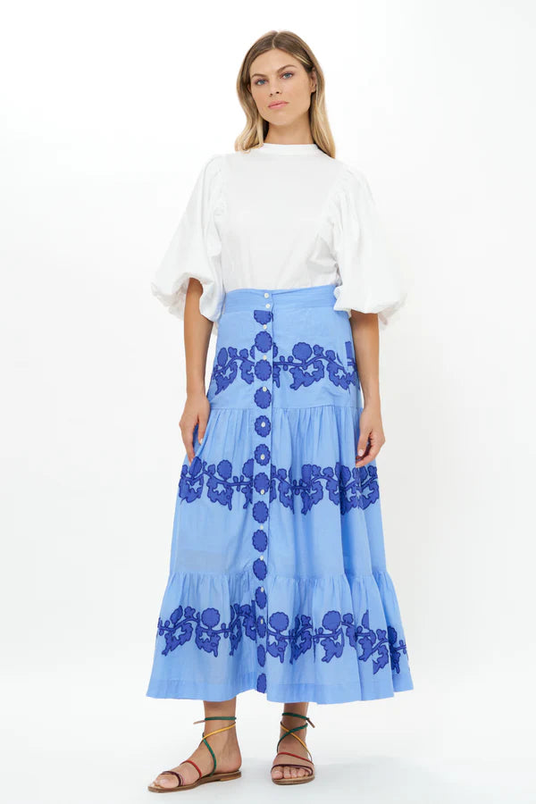 Button Front Skirt | Tangier Blue