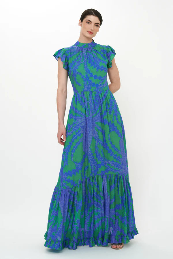 Mock Neck Flutter Maxi | Thistle Green
