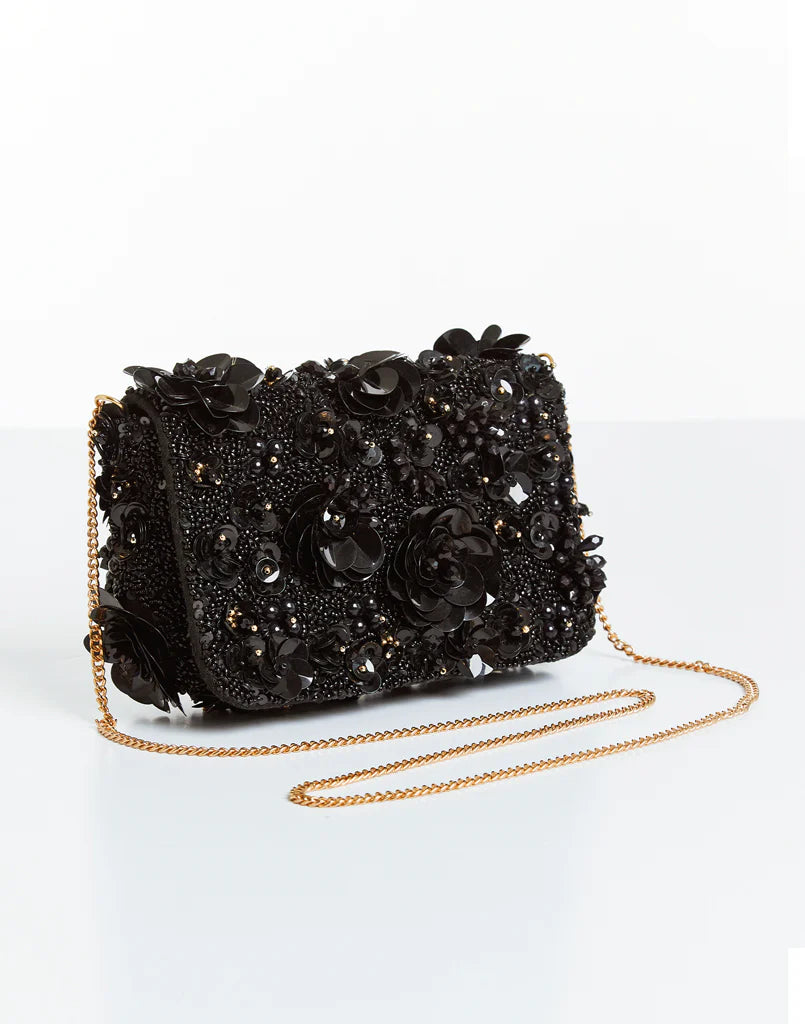 Torres Beaded Black Clutch