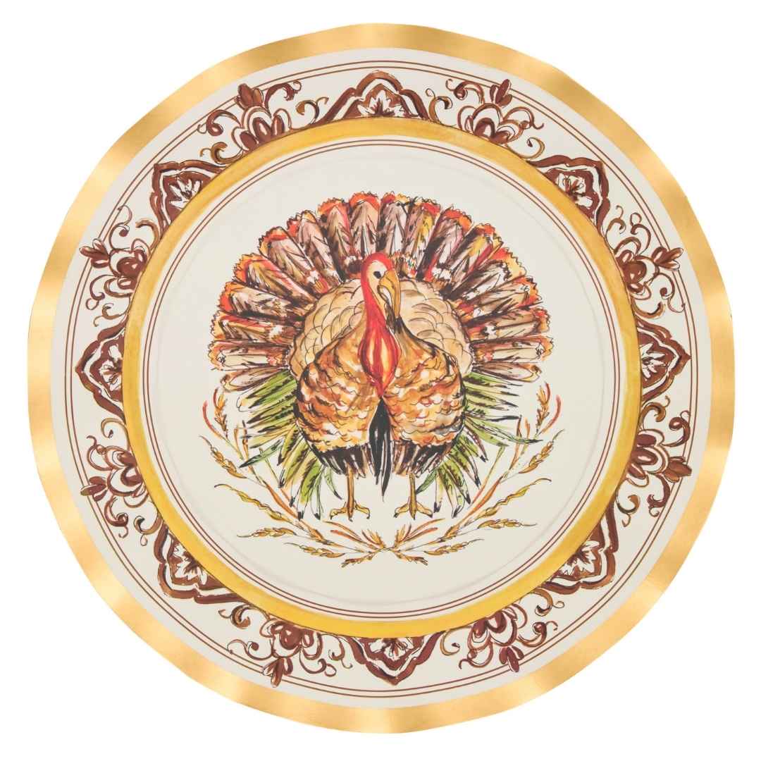 Turkey & Gourds by Rosanne Beck Wavy Dinner Plate 10.5"