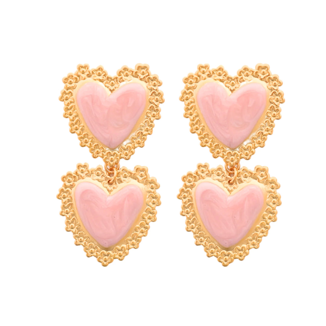 Double Pink Heart Earrings