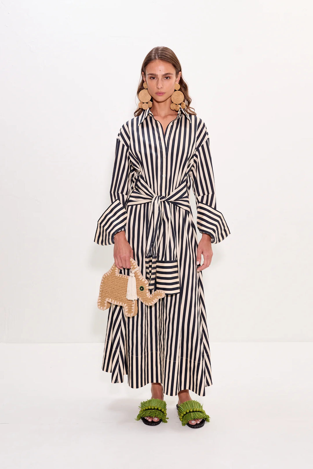 Inna Poplin Maxi Dress | Black/White Stripe