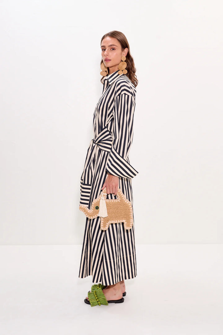 Inna Poplin Maxi Dress | Black/White Stripe