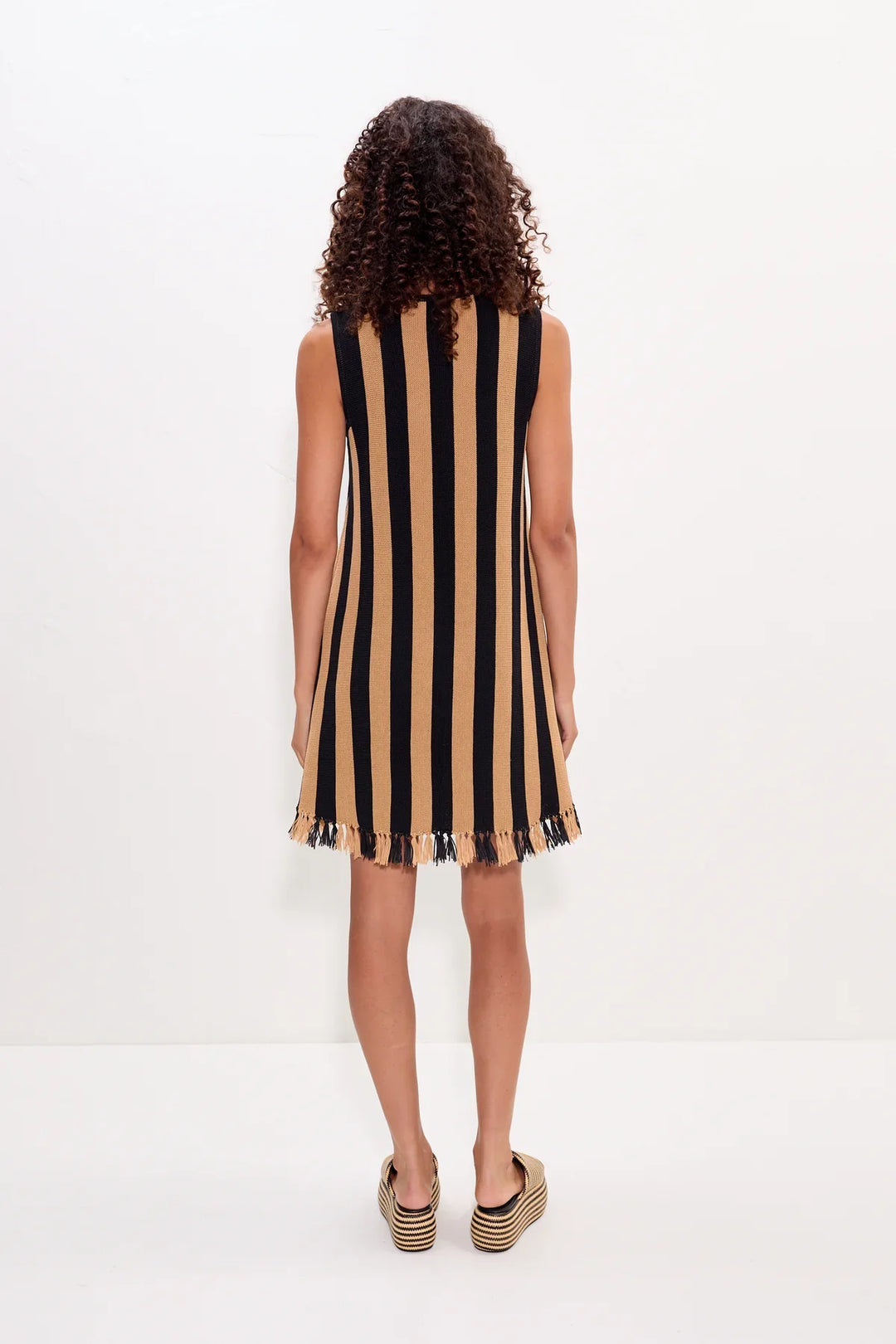 Moji Stripe Tassel Mini Dress | Black/Natural
