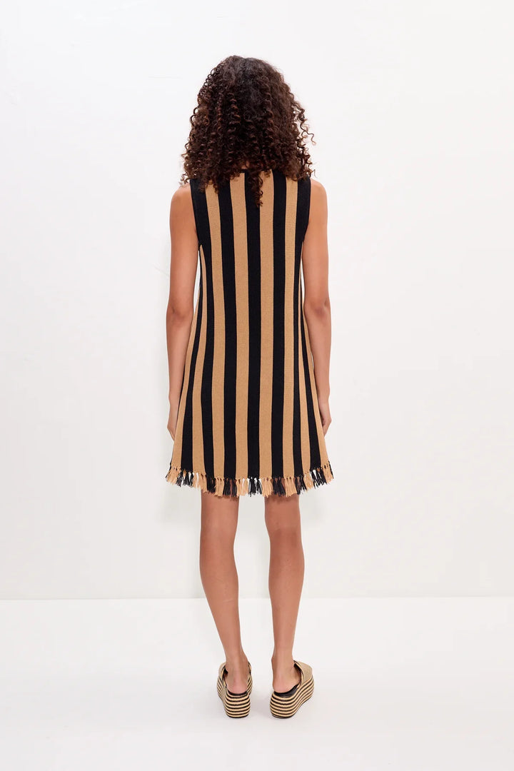 Moji Stripe Tassel Mini Dress | Black/Natural