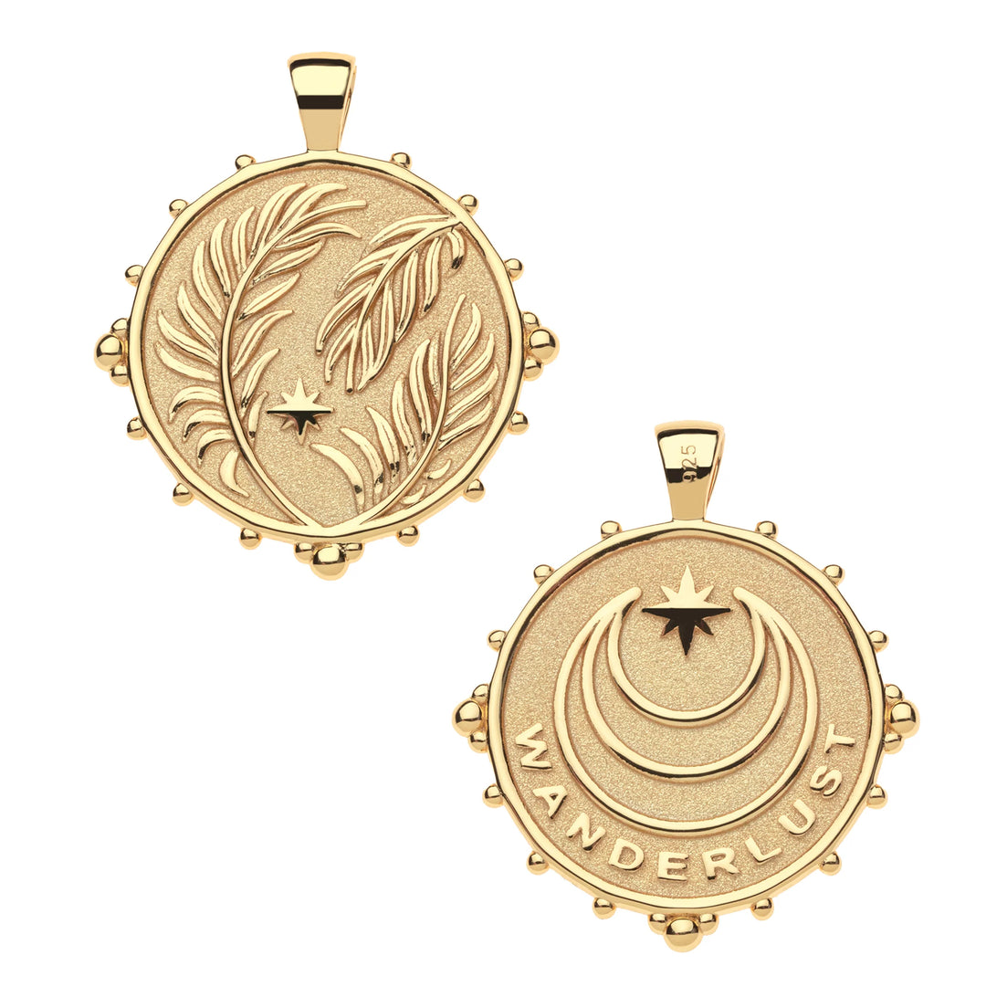 WANDERLUST Palms Original Pendant Coin on 18" Drawn Link Chain