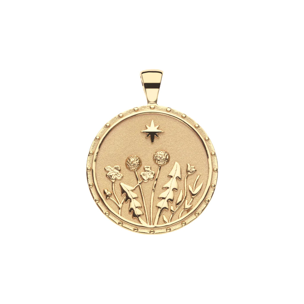 Wanderlust Original Pendant Coin Wildflowers - 18" Drawn Link