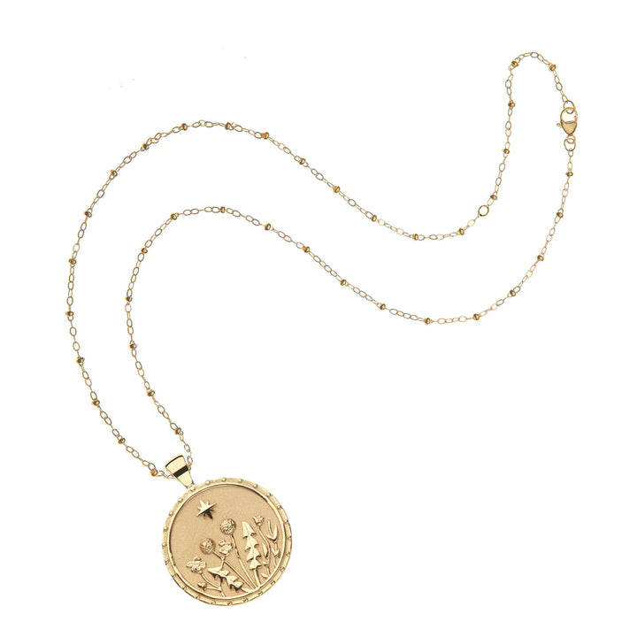 Wanderlust Original Pendant Coin Wildflowers - 18" Drawn Link