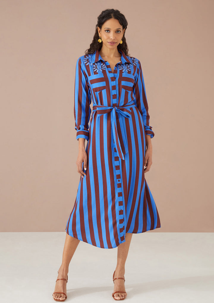 Waverly Dress | Cinnamon Stripe Embroidery