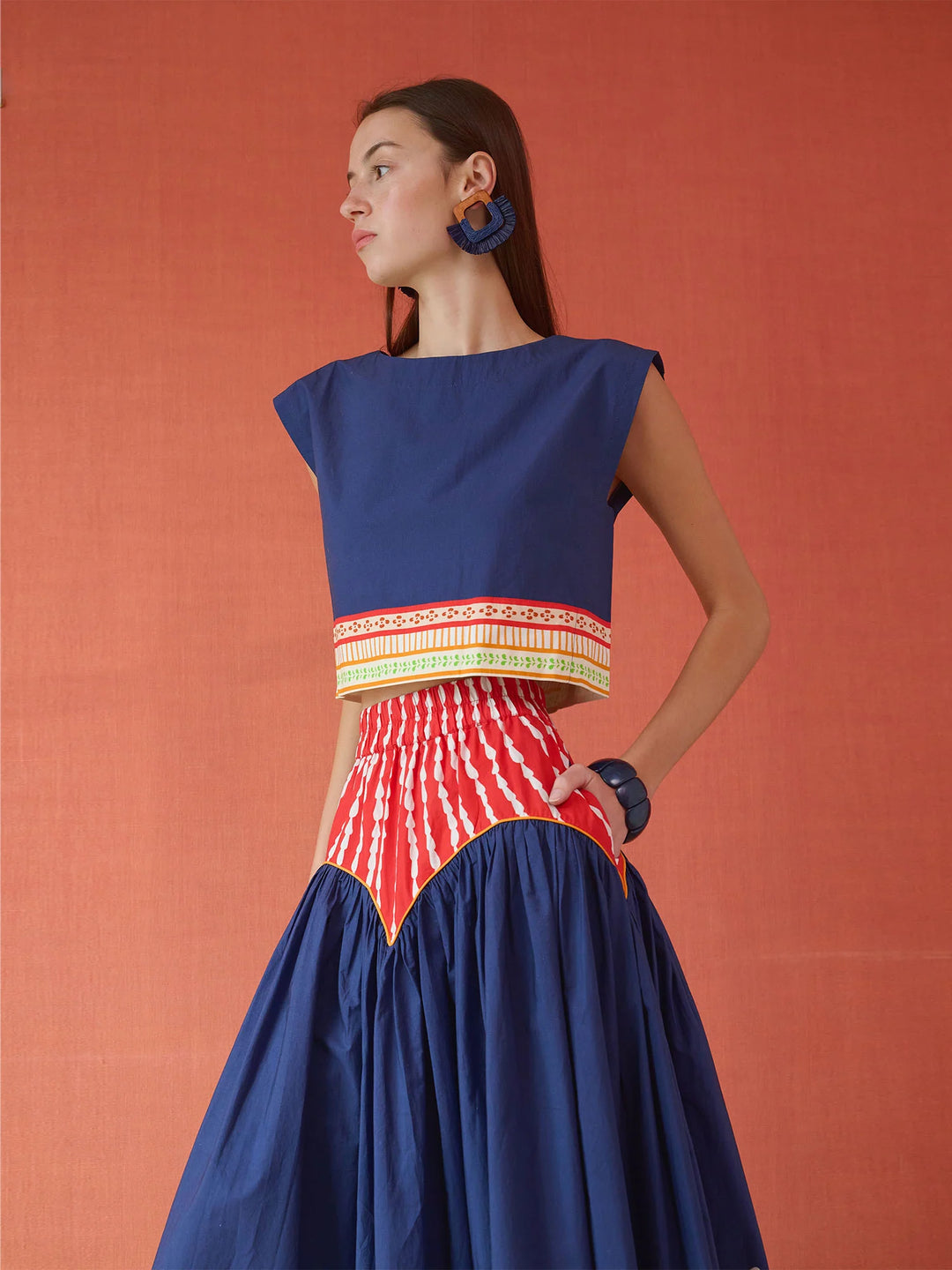 Walker Boxy Crop Top | Painter's Garden Navy
