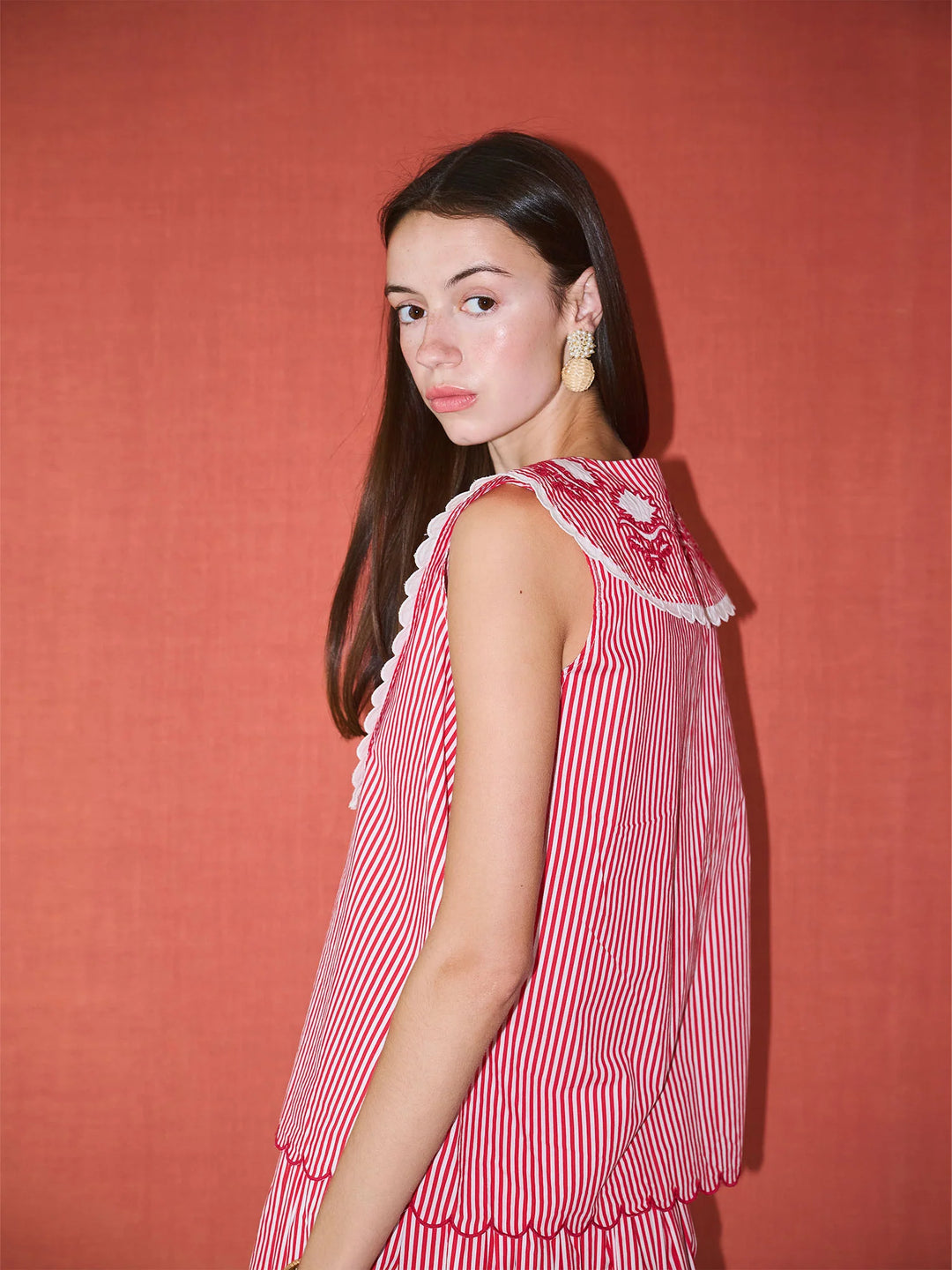 Emma Sleeveless Blouse | Red Stripe