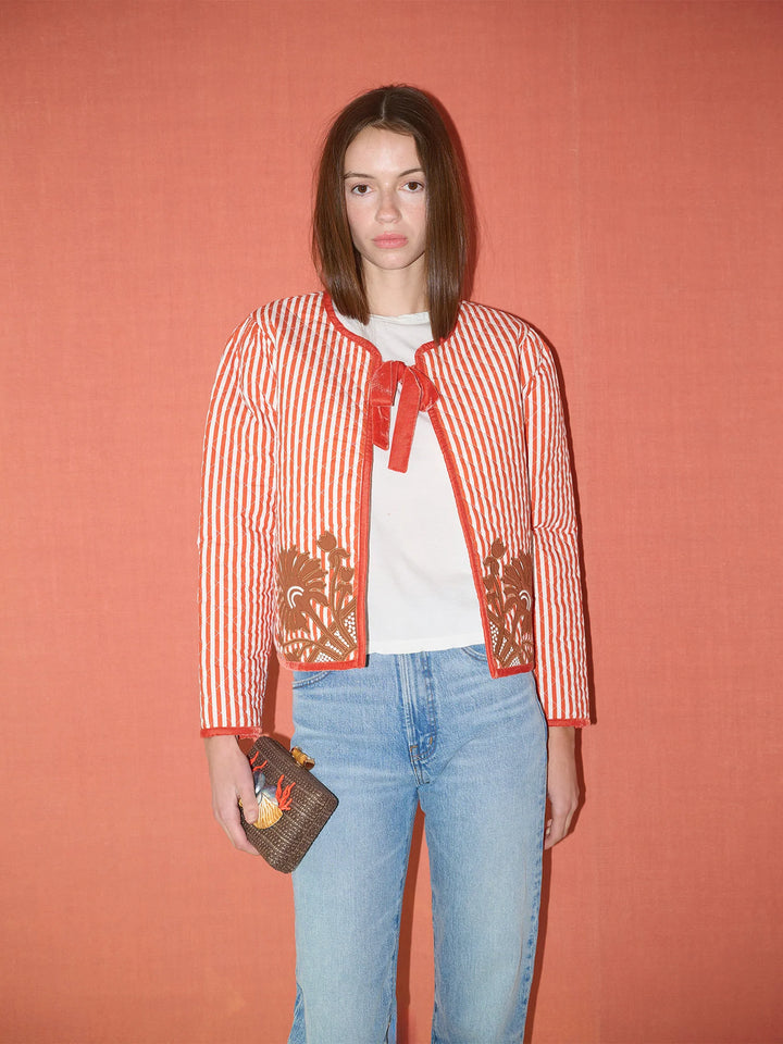 Quilted Henry Jacket | Terracotta Stripe